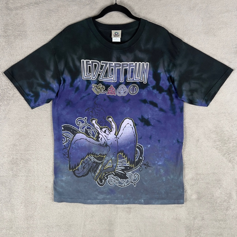 Vtg Liquid Blue Led Zeppelin Icarus Swan Song Tie Dye T-Shirt Men's Large Y2K